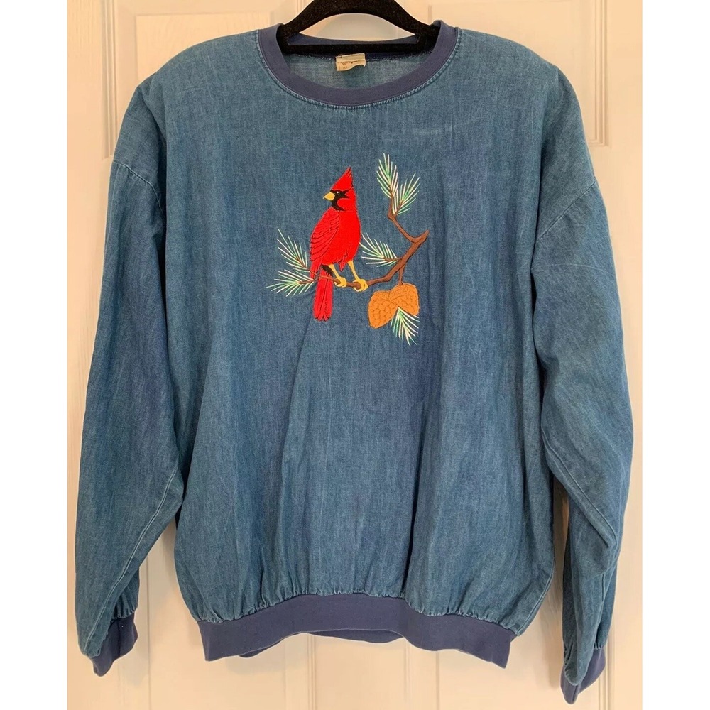 Vintage‎ Peanut Butter and Jelly Chambray Popover Top Cardinal Embroidered XL